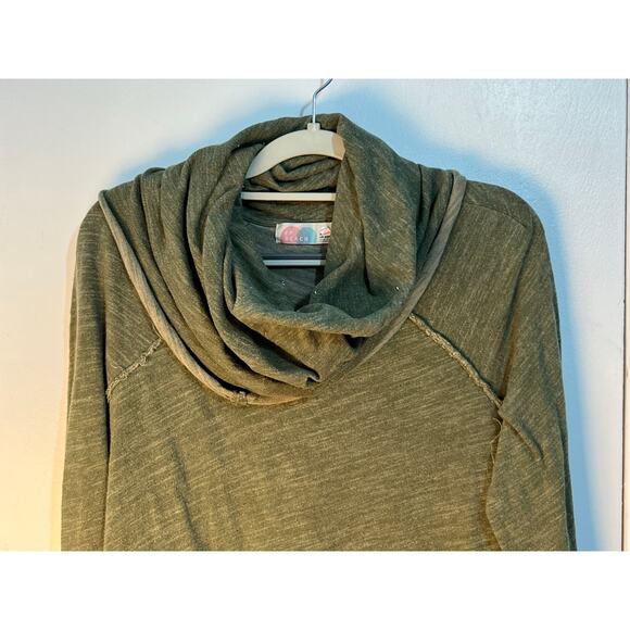 Free People FP Beach Large Green Grunge Raw Seams Boho Distressed - Picture 3 of 9